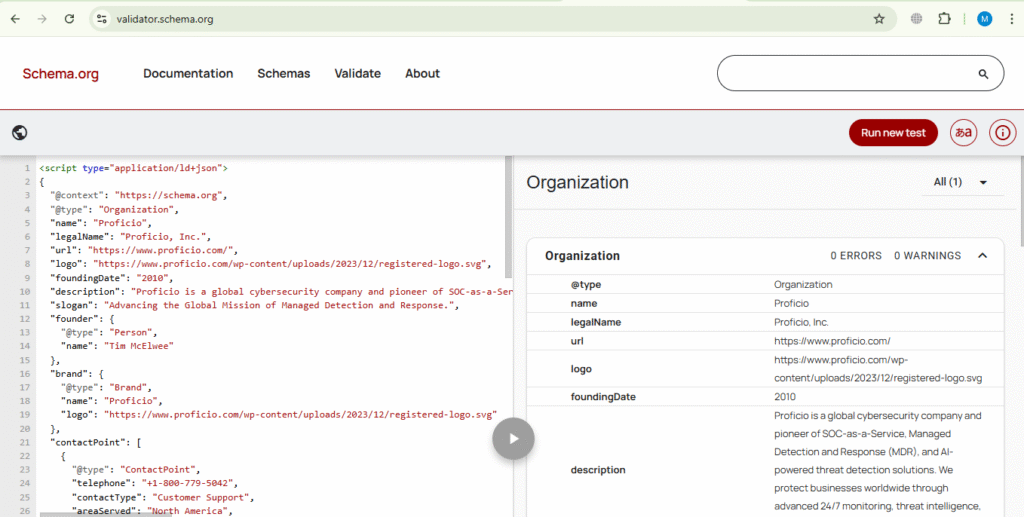 Schema Markup Generator Example Validate by Schema Org