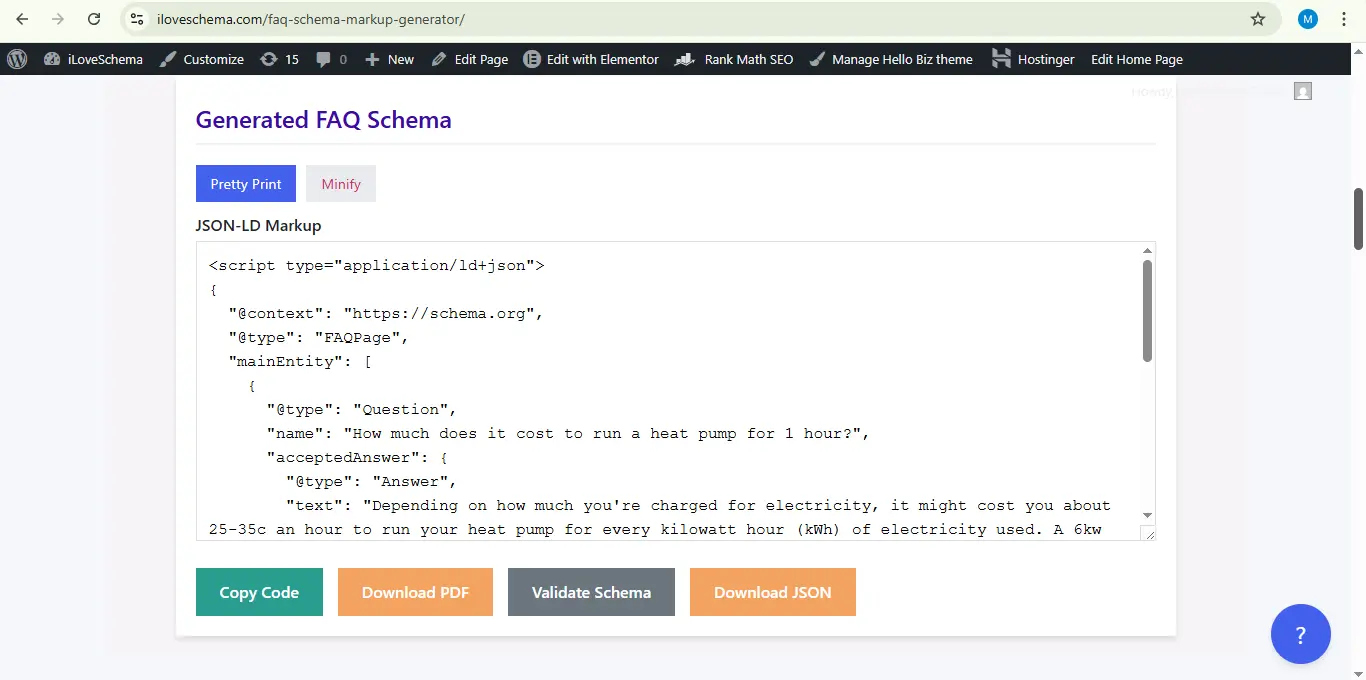 FAQ Schema — generated markup preview
