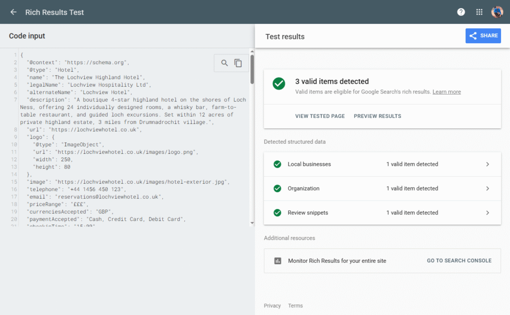 Lodging Business schema Markup Generated. Generate via iloveschema nad Validate via Google rich Test